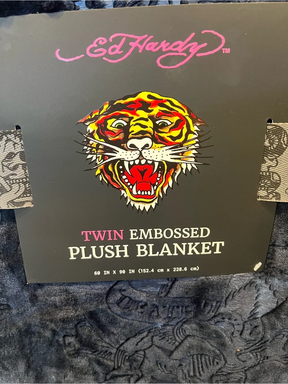 Ed Hardy Twin Embossed Plush Blanket - Navy